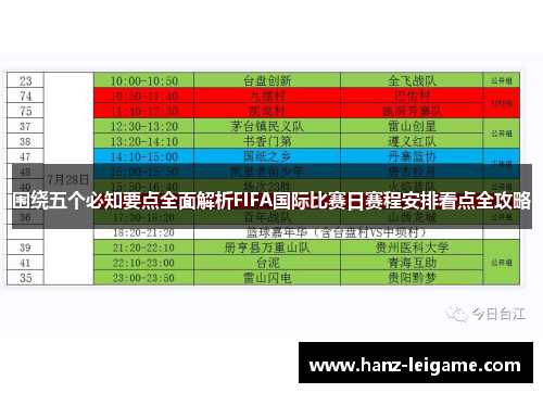 围绕五个必知要点全面解析FIFA国际比赛日赛程安排看点全攻略 围绕五个必知要点全面解析FIFA国际比赛日赛程安排看点全攻略